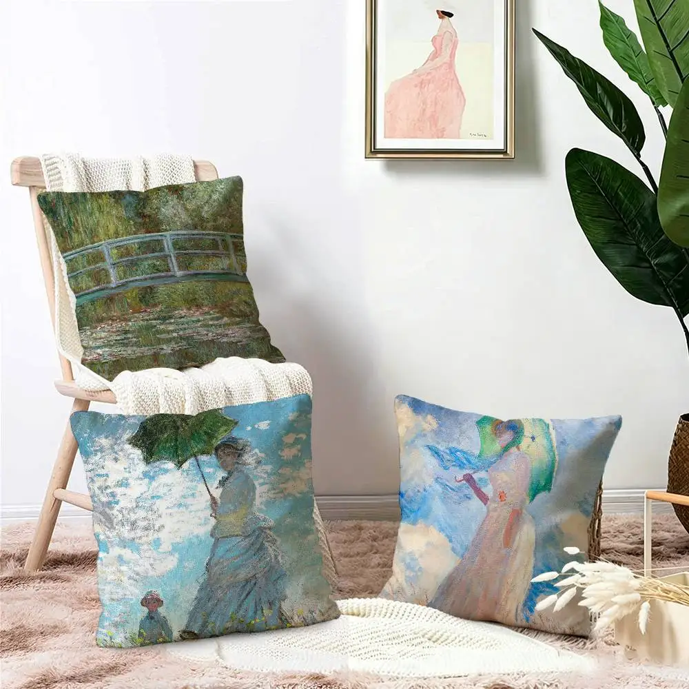 Monet Abstract Landscape Art Canvas Prints Painting Wall Art Monet Pillow Cushion Cover Pillowcase Living Room Sofa Home Decor