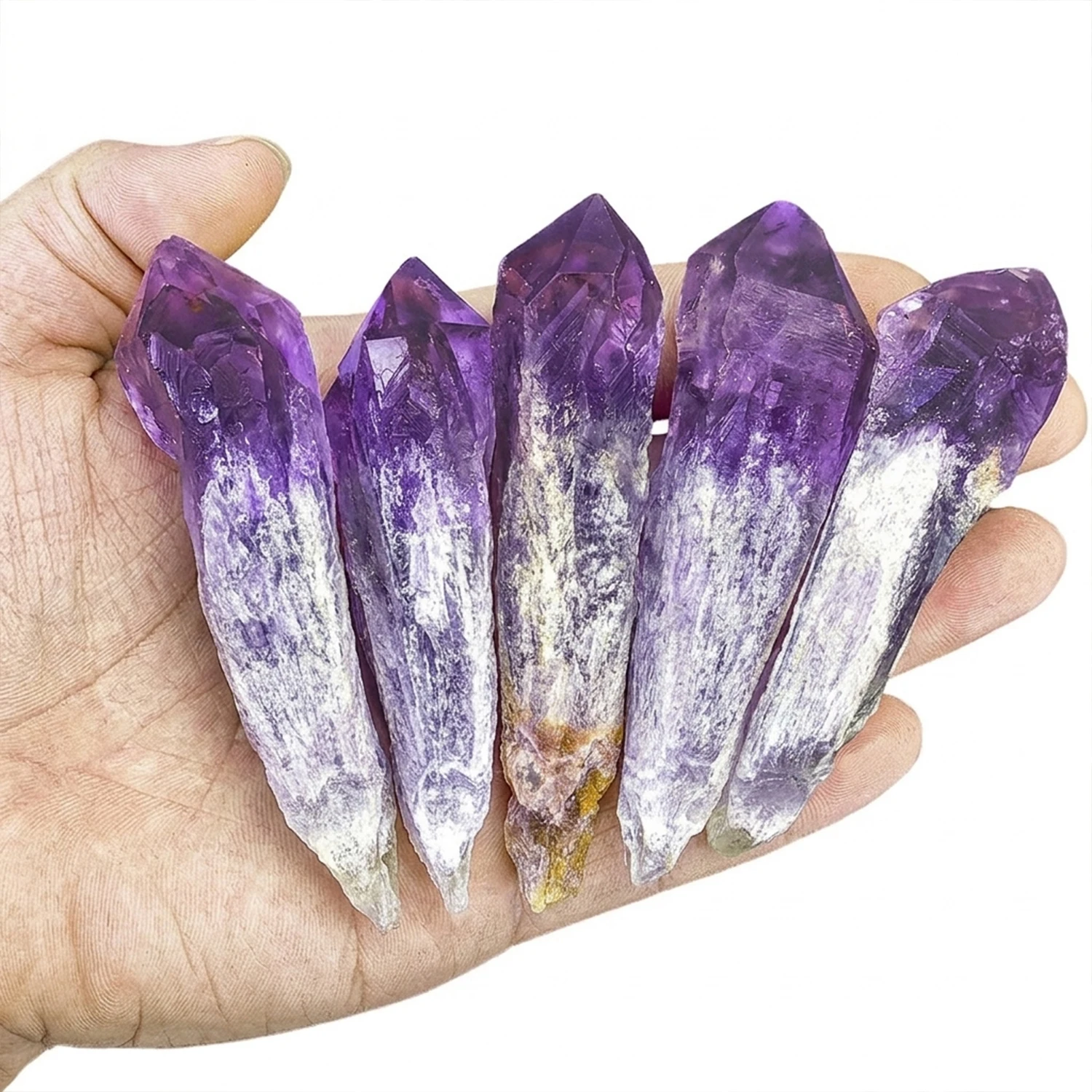 5pcs Natural Raw Amethyst Point Wand, Single Terminated Crystal Cluster Scepter, amethyst Gemstone, Meditation Ornament