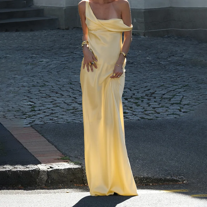 

New Satin Temperament Dress, Summer Sexy Spicy Girl Suspender Long Dress