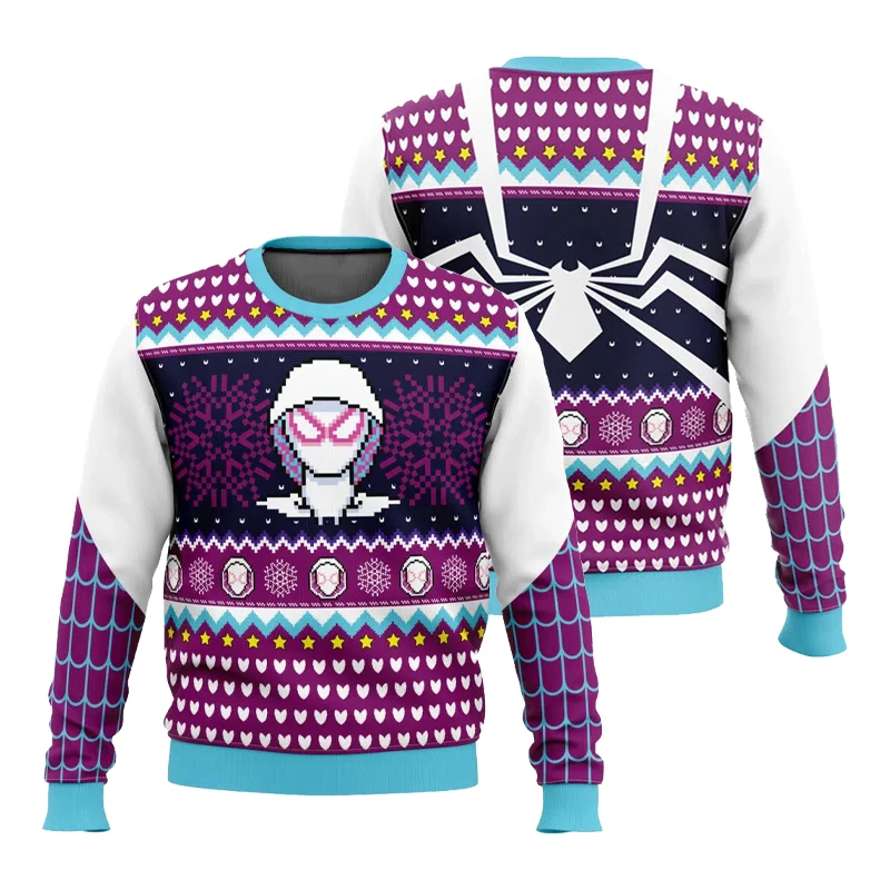 ملابس رياضية شتوية للنساء من Spider Gwen مطبوعة لعيد الميلاد برقبة دائرية قبيحة ملابس عصرية للشارع ملابس كبيرة الحجم بقلنسوة على طراز Y2k