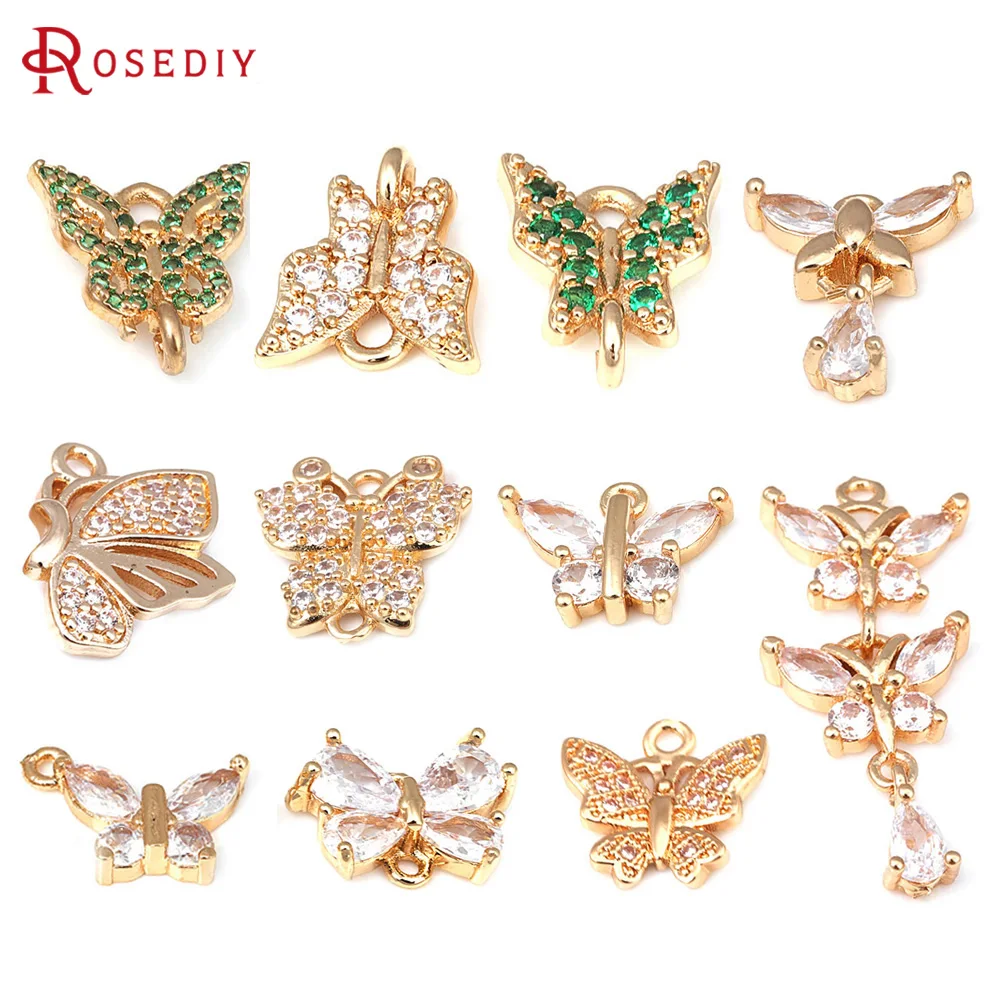 

18K Gold Color Brass Zircon Butterfly Charms Pendants High Quality Diy Jewelry Making Necklace Earrings Accessories for Women