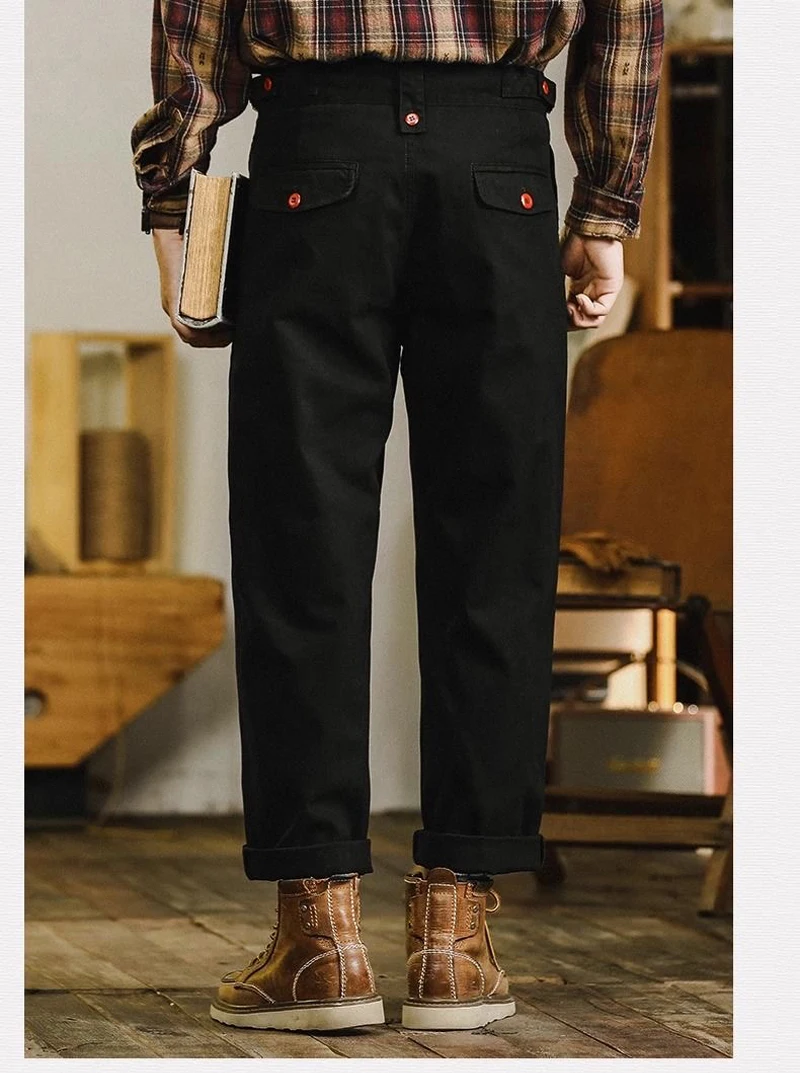 American Vintage Gurkha Trouser For Men British Style Casual Loose Straight Cargo Pants Spring Autumn Fashion Cotton Naples Pant - Image 5