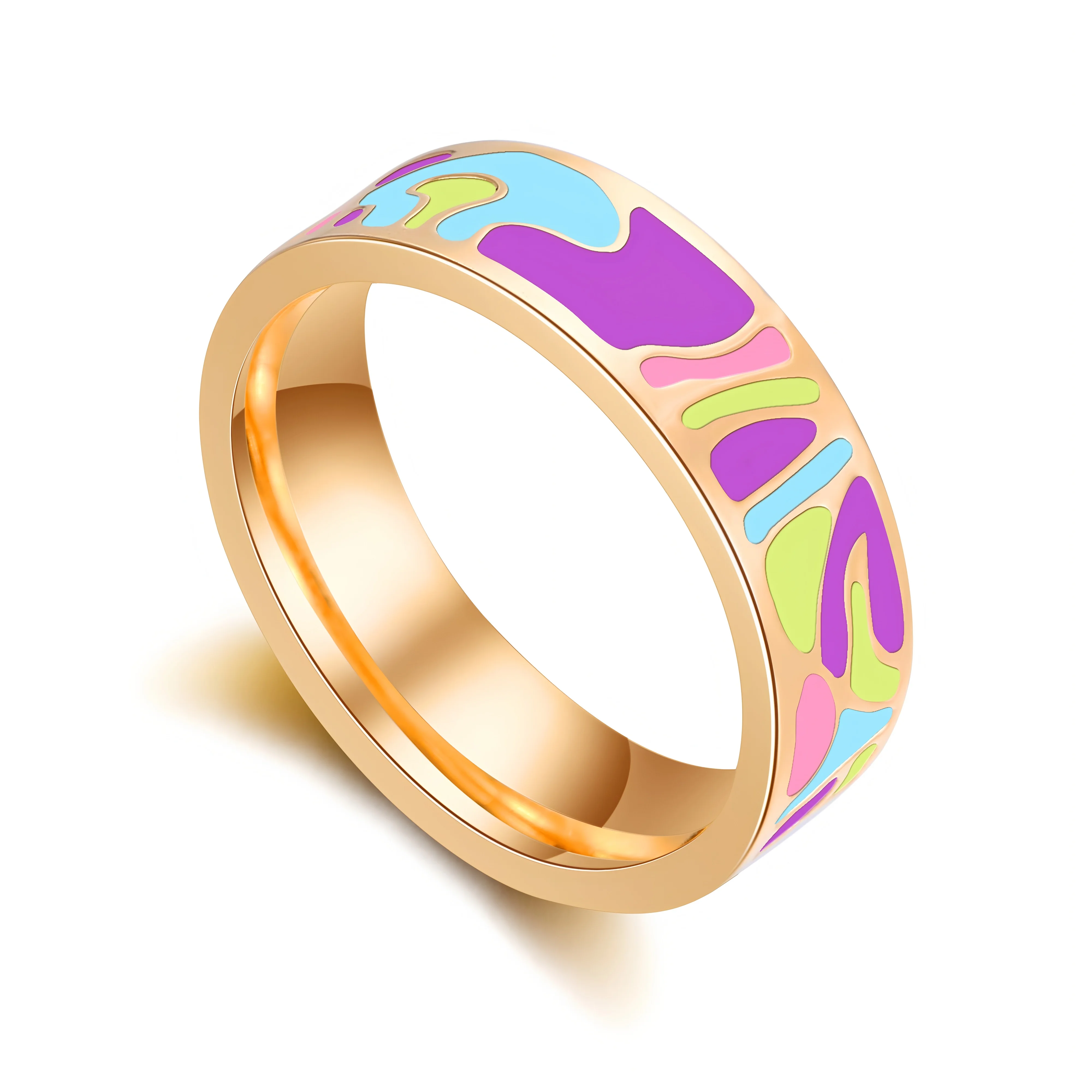 R&X Hot Sale Bijoux Femme Ceramic Enamel Ring Asual/Sporty Lovers\' Ring14K 6mm Stainless Steel Rings Fine Party  Women Jewelry