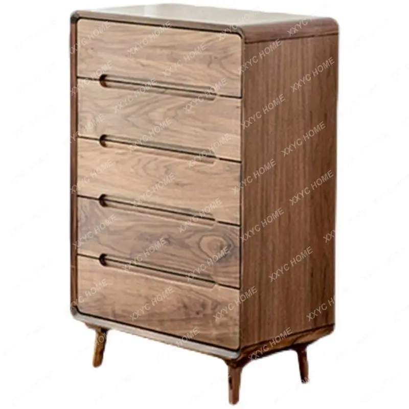 Solid Wood Chest of Drawers Black Walnut Living Room Three Buckets Four Buckets Six Eight  Locker