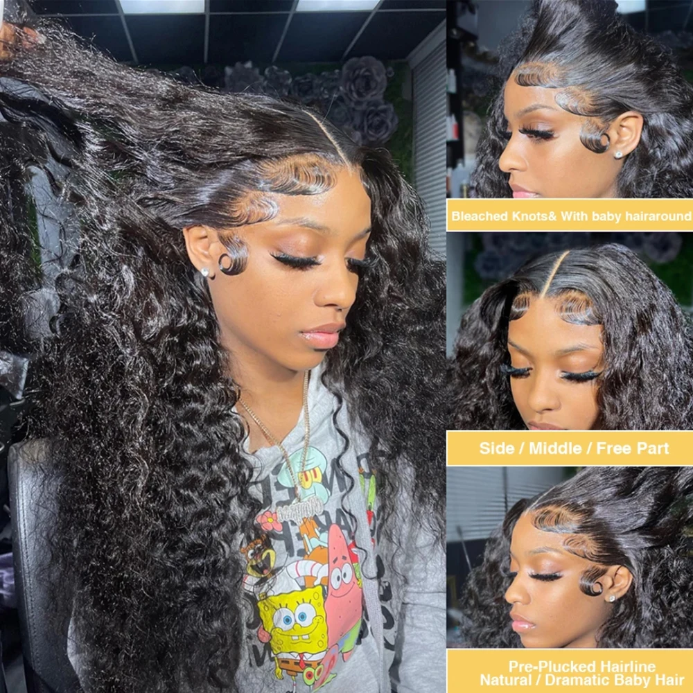 Deep Wave Glueless Wig Ready to Wear Pre-Cut 5x5 Lace Wig Pre-Plucked Glueless Curly Lace Frontal Human Hair Wigs For Women