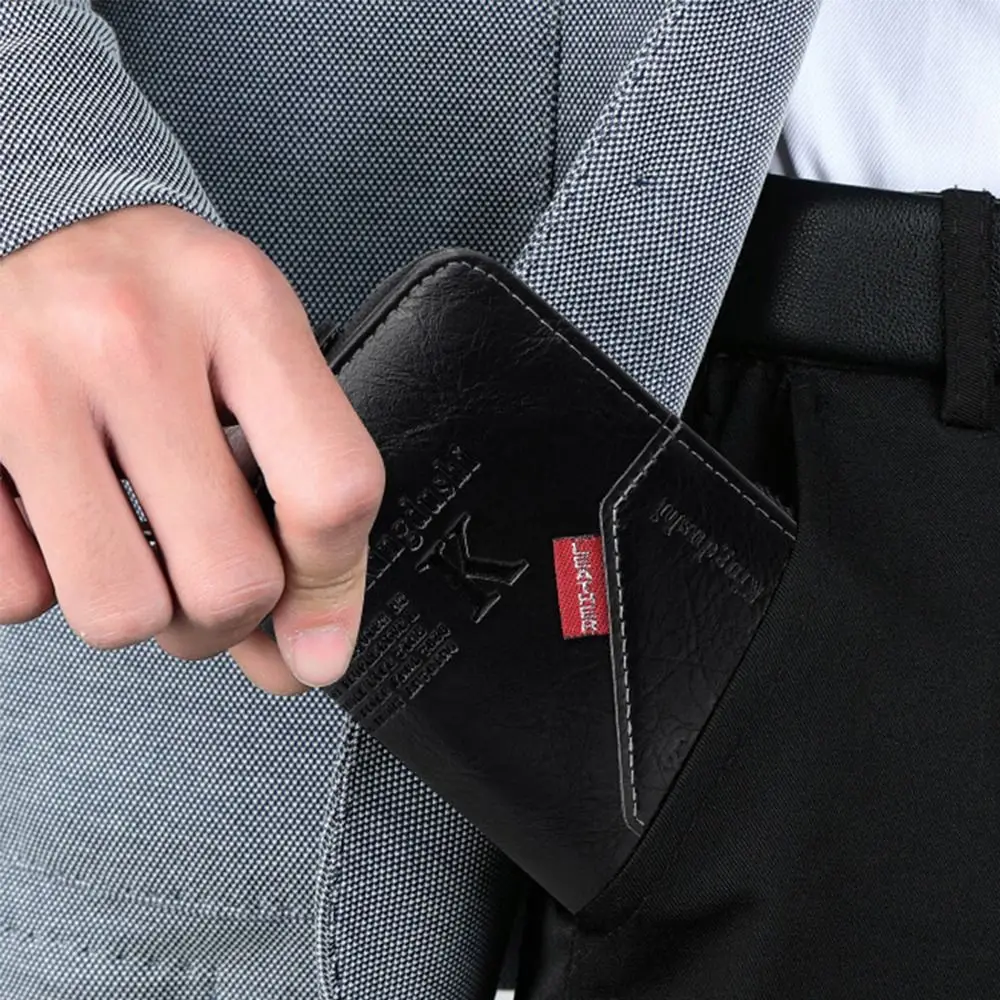 Retro PU Card Case Portable Multi-functional Zipper Wallets Multi Card Solid Color Credit Card Holder Women Men