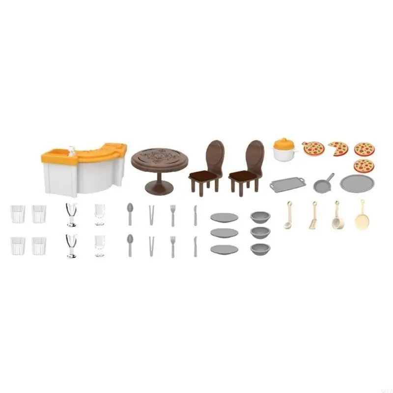 Ensemble meubles miniatures cuisine / salle bain / scène chambre affichant des accessoires