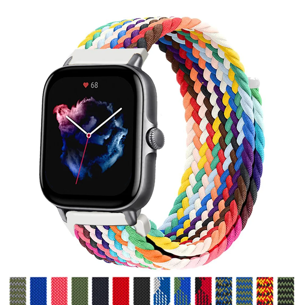 Amazfit GTS 4 Mini/2/3/GTS2/GTR 4/3/Pro/47mm/stratos 용 나일론 시계 밴드 브레이드 벨트 팔찌 correa Amazfit bip 3 Pro 스트랩