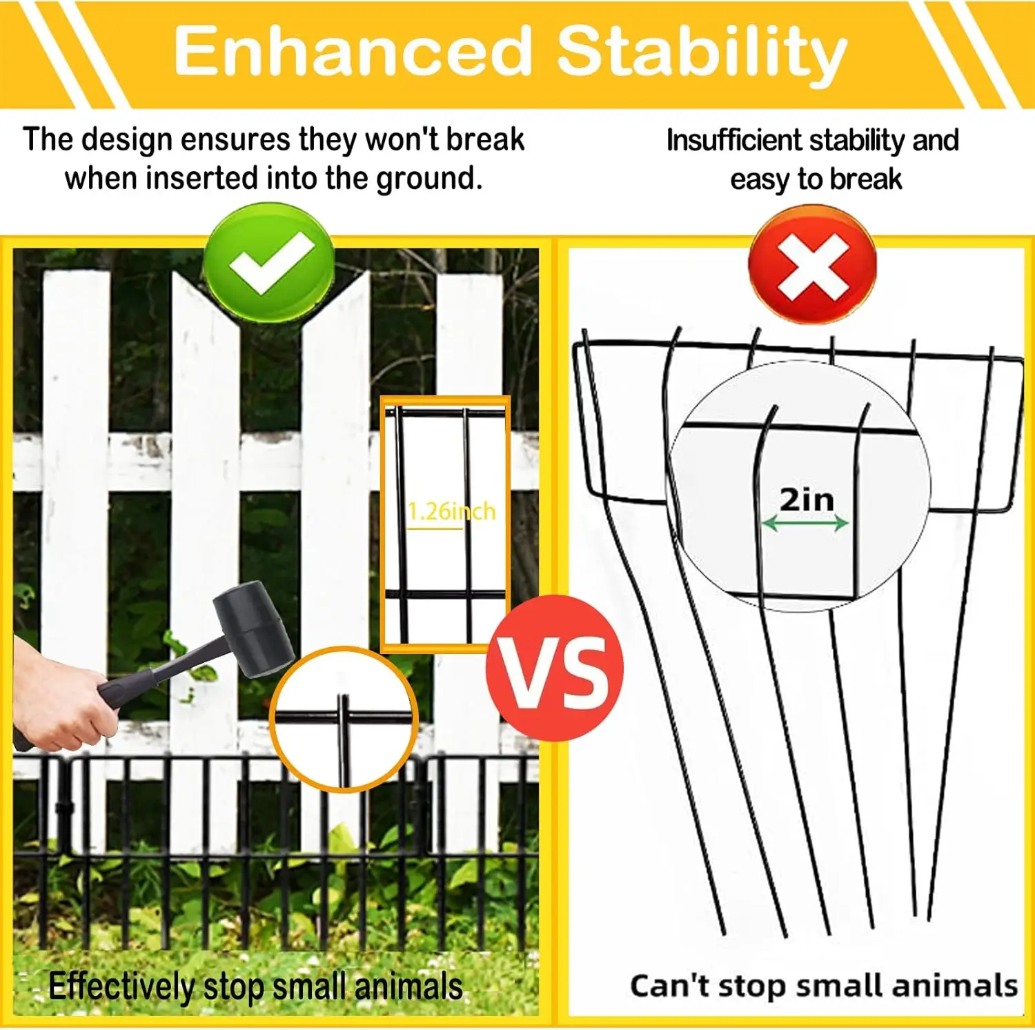 19 Pcs Rustproof Metal Garden Fence, 12In High x 20.5Ft Long with 1.26In Gap for Rabbit and Dog Protection