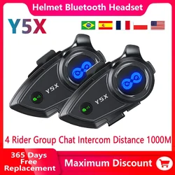 1/2PC Y5X Motorcycle Helmet Bluetooth Intercom Headset IPX6 Waterproof 4 CVC+DSP Double Intelligent Noise Riders Group 500/1000M
