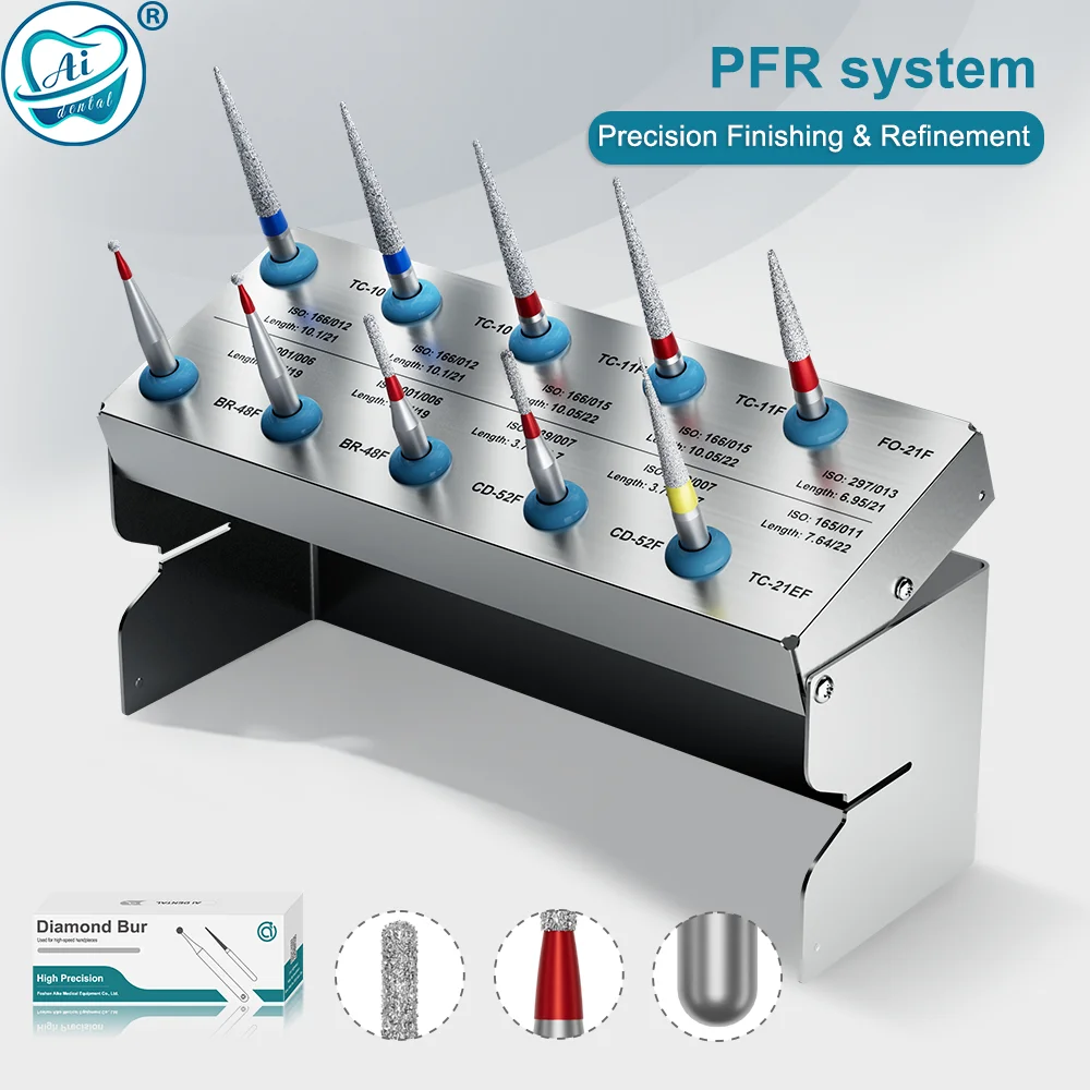 PFR System Dental Teeth Margin Precision Polishing&Refinement Diamond High Speed Bur Set/Mix 10pcs 22/21/19/16.7mm Length