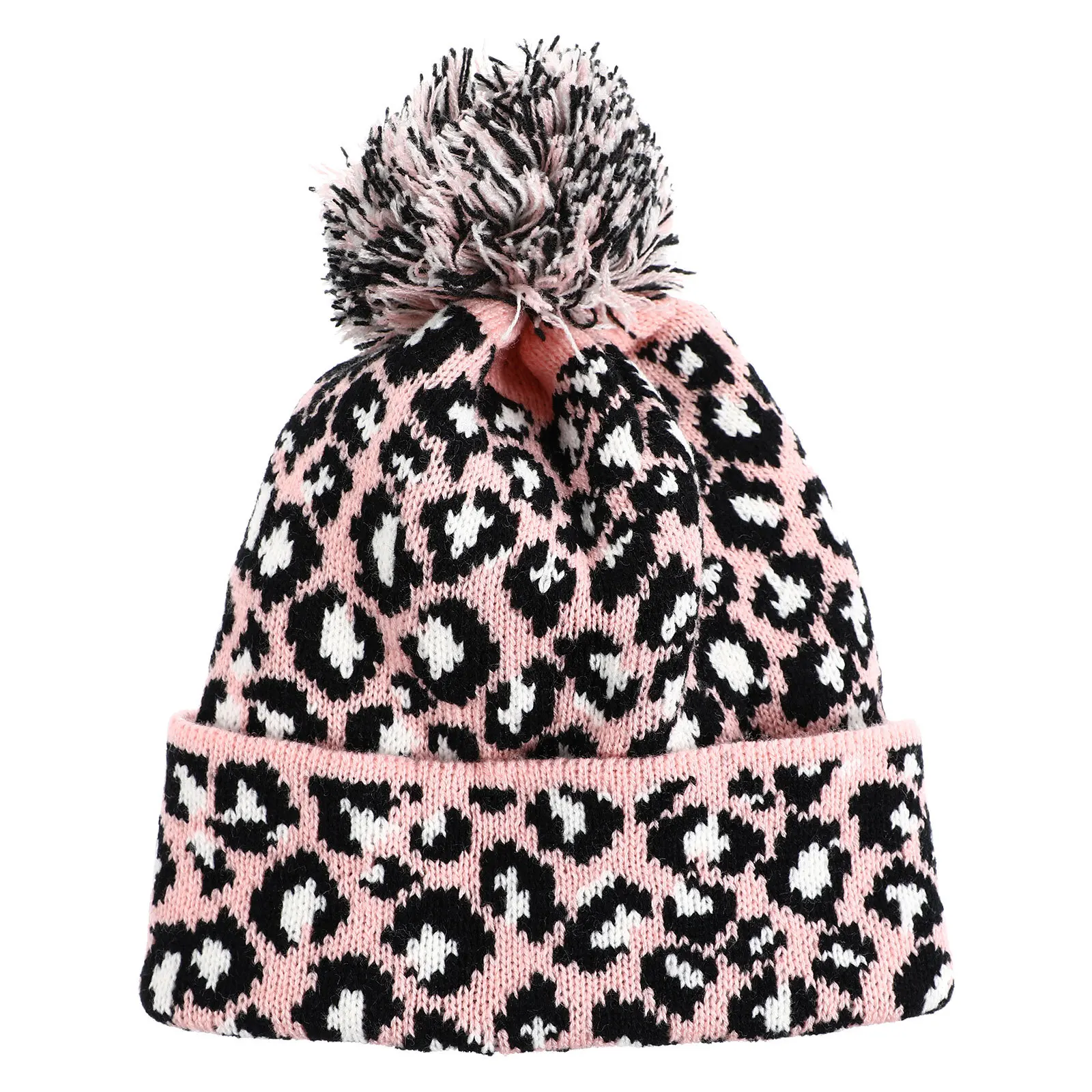 

Women Knitted Winter Autumn Hat Leopard Print Pink Wool Beanie Warm Outdoor Fashion Knitting Woolen Hat Woolen for Woman