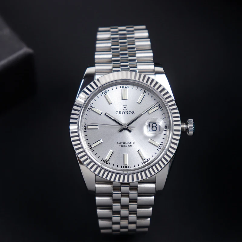 Cronos DateJ Luxury Men Watch Stainless Steel 5 Links Bracelet PT5000 Miyot 9015 100m Water Resistant Sapphire L6046M