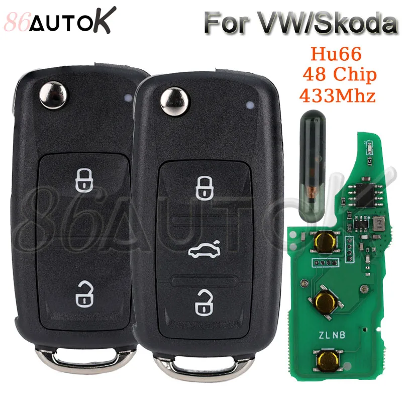Car Keys for VW Volkswagen Passat Golf 4 5 6 Polo Beetle Eos Jetta Tiguan Rapid Skoda Sedan 433MHz ID48 Hu66 Fob Flip Remote Key