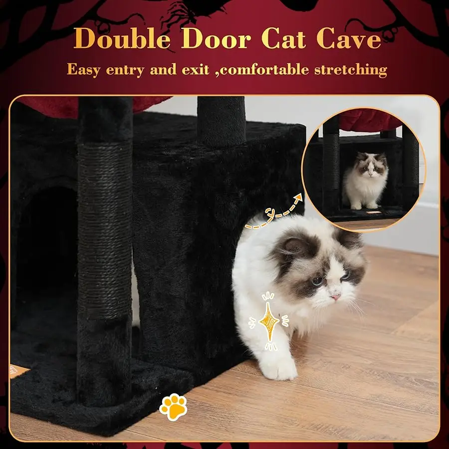 شجرة القطط Heybly، برج القطط مع سلة قطط ناعمة كبيرة، شقة قطط مع كهف سرير واسع مع مساحة مخفية، مغطاة بالسيزال