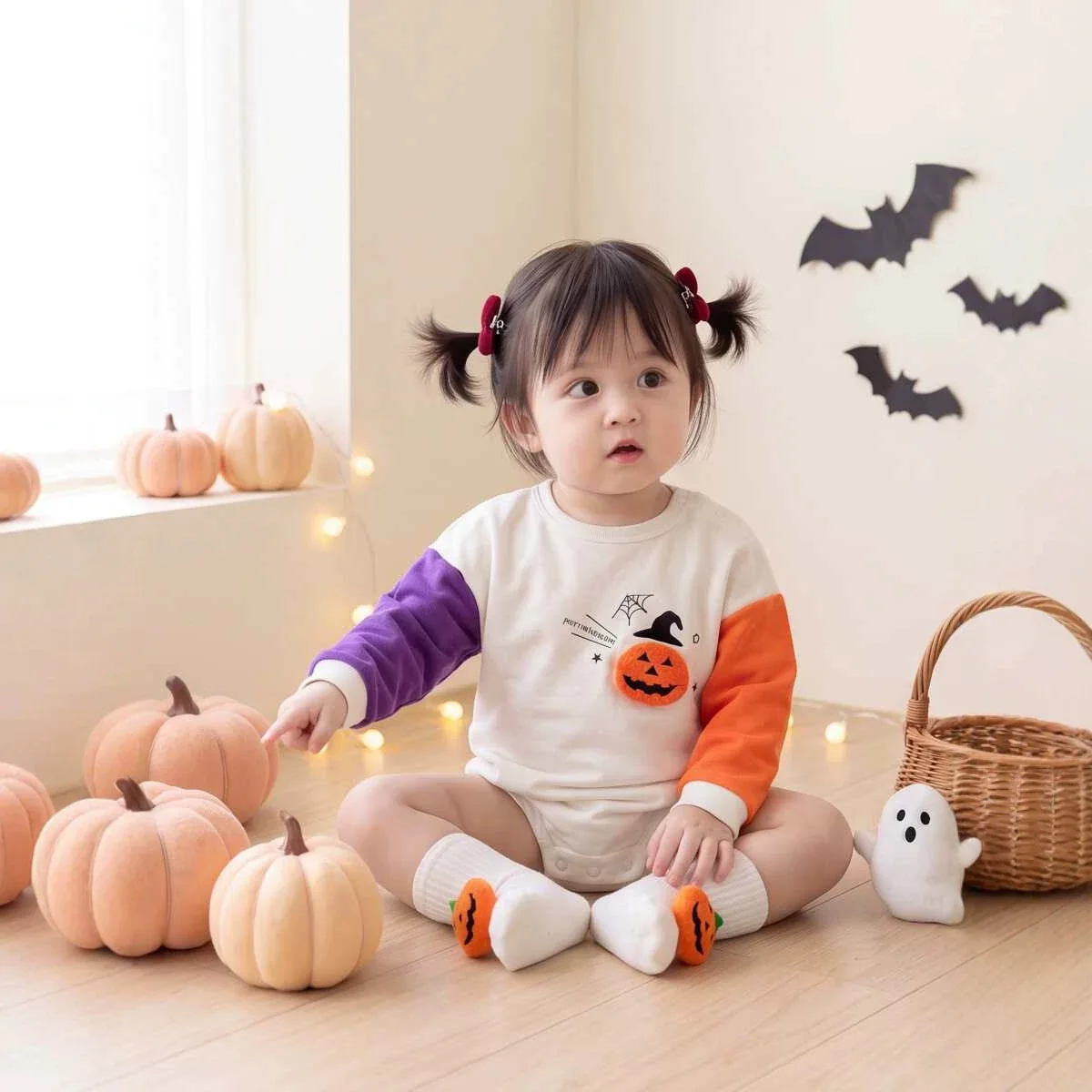 Autumn Cross Border Infant Romper Ins Halloween Baby Triangle Bodysuit Pumpkin Doll Crawling Outfit Party Daily Outdoor Wear