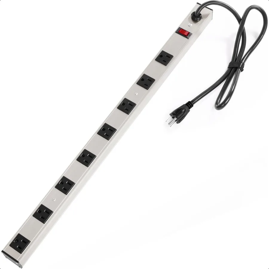 

INLAND 8 розеток, длинный алюминиевый сверхмощный удлинитель с 3 футами, шнуром 14AWG, 15 А, 1875 Вт, широкие расстояния розетки, внесен в список ETL, электрические выходы