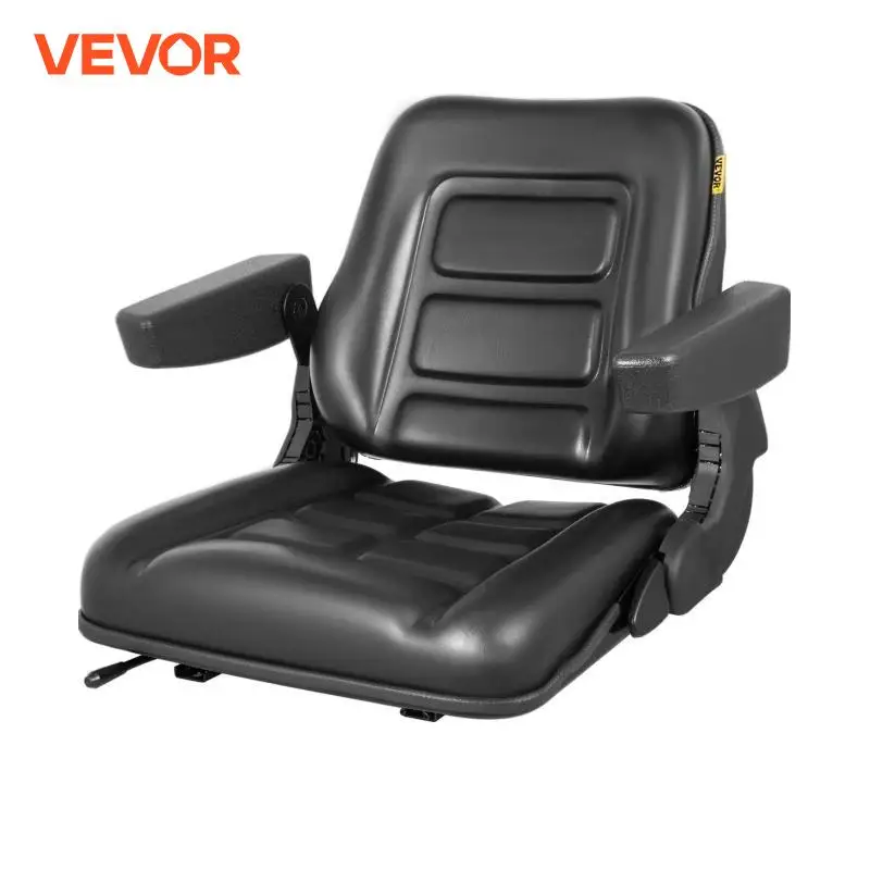 VEVOR Universal Forklift Seat PVC Adjustable & Foldable With Safety Switch Armrests Fitment for Tractor Mowers Excavators Dozers