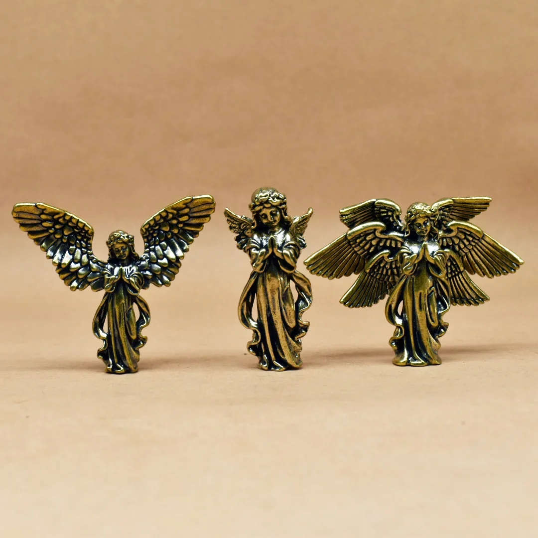 Brass Angel Figurine: Guardian Angel Wings, Antique Cupid, Desktop Home Decor