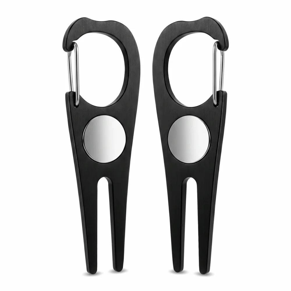 2PCS Aluminum Alloy Shell Golf Divot Tool Foldable Design Magnetic Ball Marker Golf Repair Tool Stainless Steel Fork