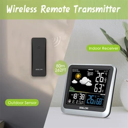 Smart Weather Station Color LCD Wireless In/Outdoor Thermometer Hygrometer Monitor Moon Phase Forecast TrendSensor Wall Clock