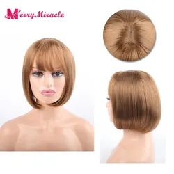 Golden Blonde Bob Synthetic Hair Wig Straight Wig with Bangs Synthetic Short Bob Wig for Women Short Afro Wigs with Fake Scalp