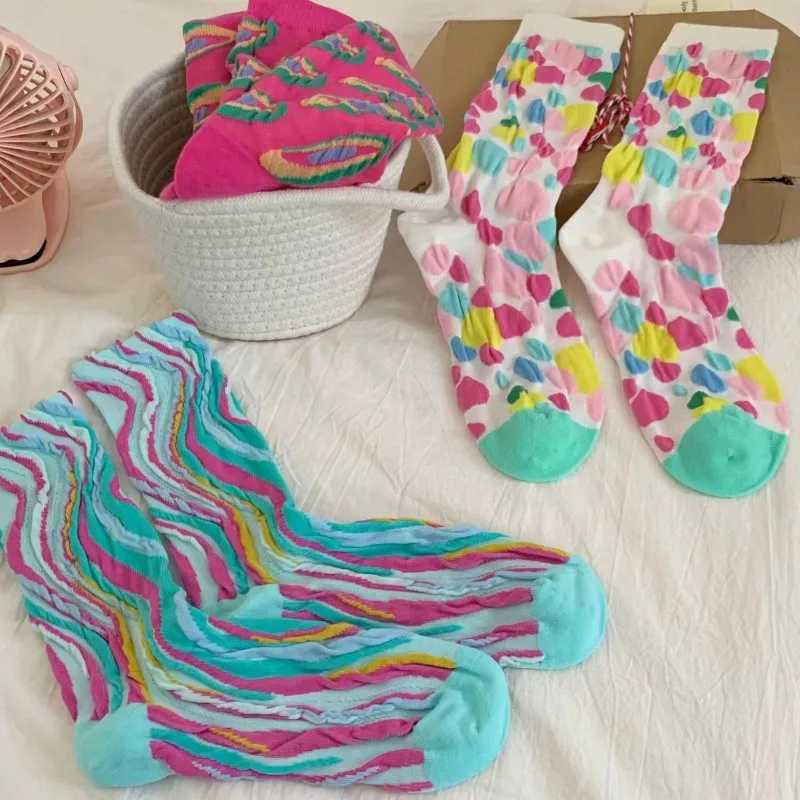 3 Paar modische Spitzen-Rüschensocken für Damen, Stickerei, Blumenmuster, Vintage, Streetwear, lange Socken, elegante, minimalistische Socken