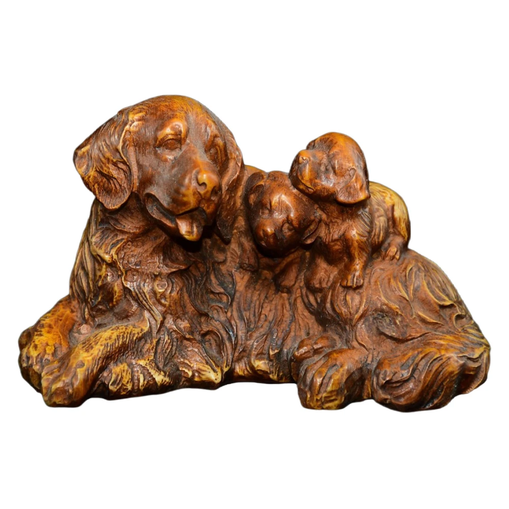 Statues figurines en bois sculpté à la main chien Figurine Statue chiot mère décor à la maison fidélité chaleur Kinship dévotion confort unité