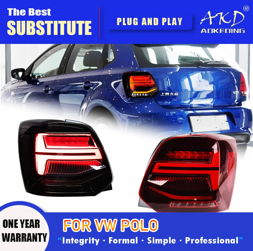 AKD Tail Lamp for VW Polo LED Tail Light 2011-2018 Polo Rear Fog Brake Turn Signal Automotive Accessories