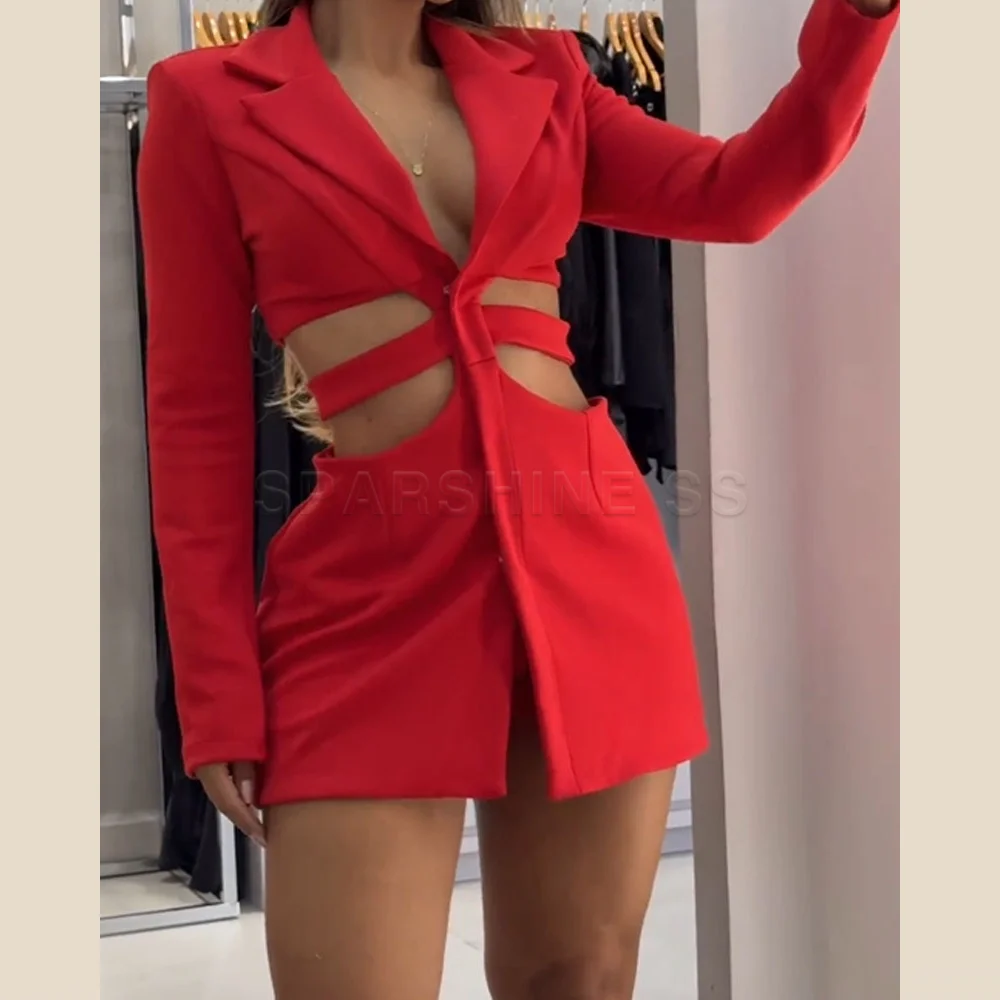 2025 Women Sexy Fashion Long Sleeve Garment Hollow Out Streetwear Elegant Suit Popular European and American Style Dresses