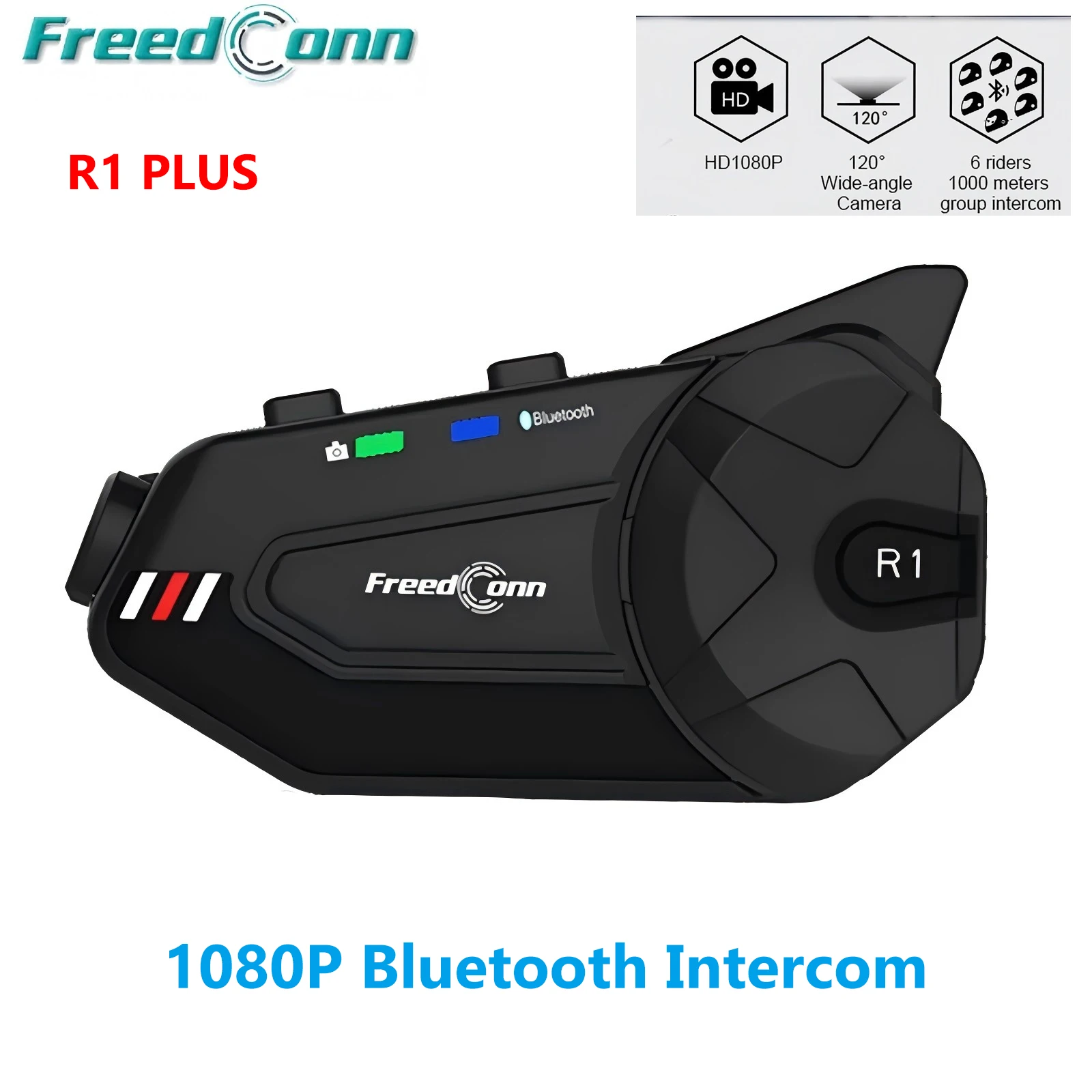 Freedconn R1 Plus Motorcycle Bluetooth 5.0 Helmet Headset Intercom Wifi Recorder Group HD 1080P Video FM 6 Riders Interphone DVR