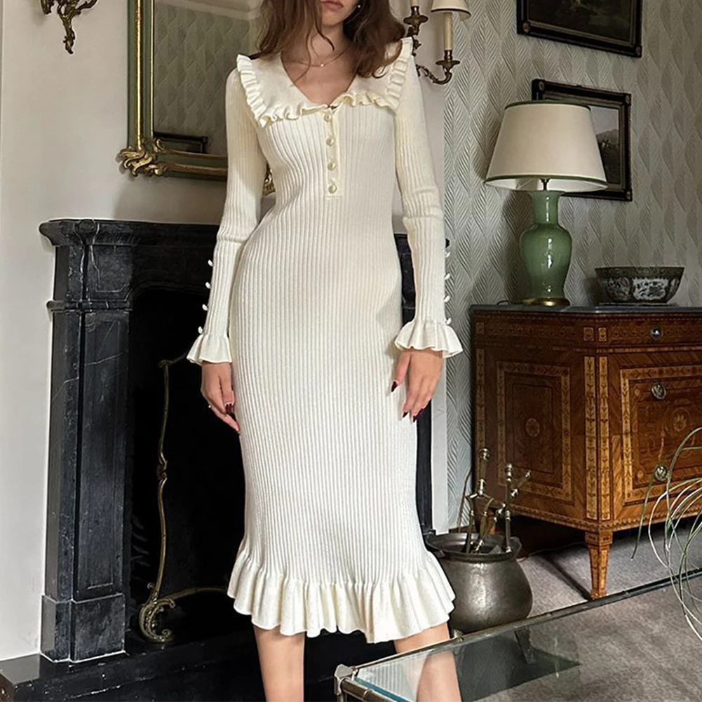 패션 핫 드레스 슬림 롱 드레스 브이넥 여성 빈티지 드레스 브랜드 신상 여성용 고탄력 폴리에스터