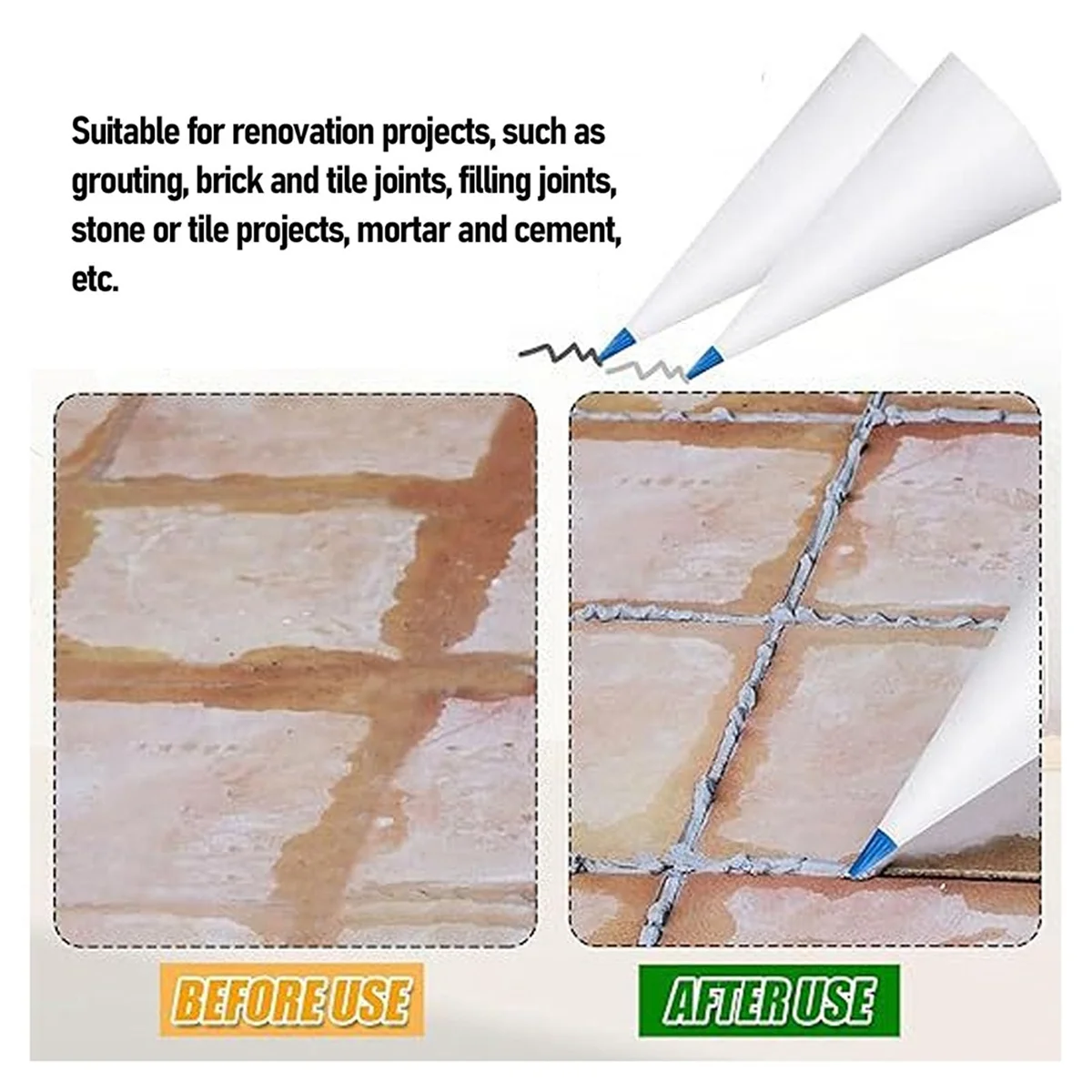 

ABNJ Cement Grout Bag Set, 3 Pcs PVC Cement Grout Bag, Tear Punch, for Grouting, Bricklaying, Tiling with Easy Cleaning