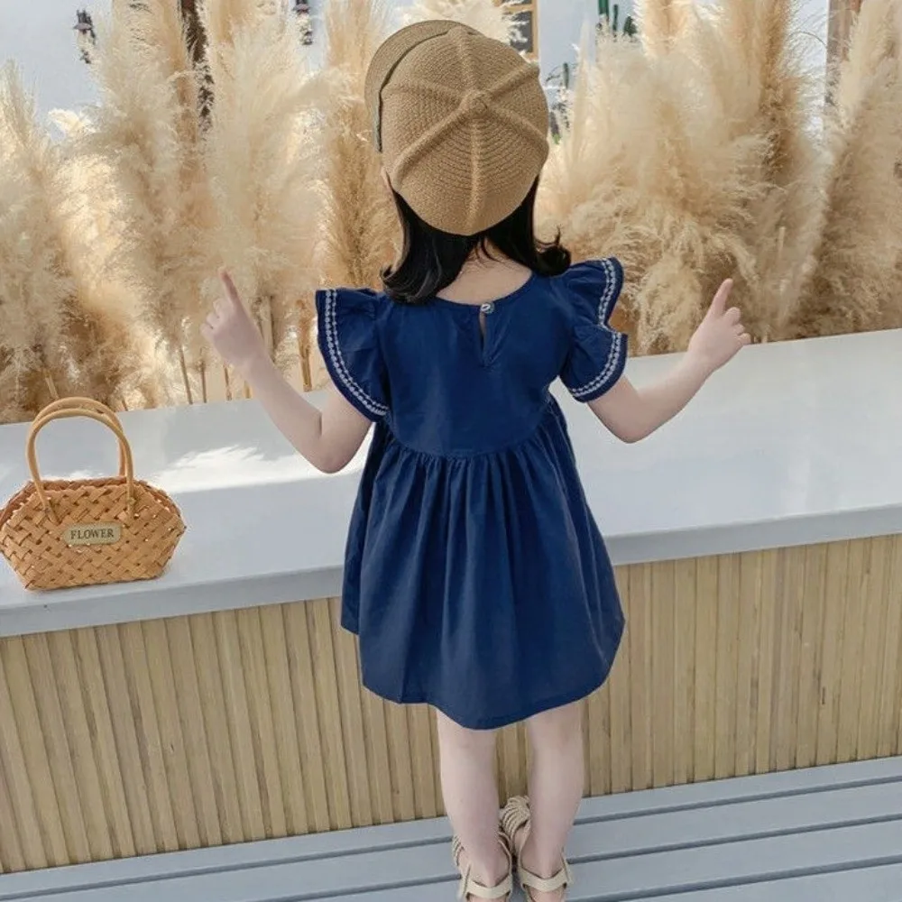 Cotton Girls Dresses Bowknot Ruffle Sleeveless Sundress Dresses Breathable Cute Princess Dresses
