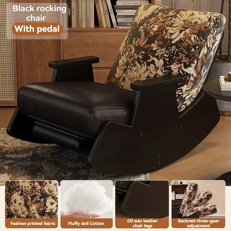 Cadeira de balanço retrô de madeira maciça, poltrona de varanda, sofá preguiçoso, cadeira de lazer para adultos de sala de estar, cadeira de balanço única