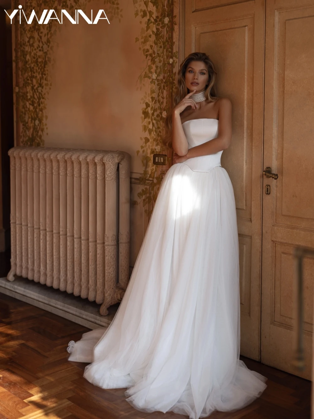 

With Corset A-line Tulle Long Wedding Dress Elegant Strapless Sleeveless Bridal Gown Customized Dreamy Dresses For Bride