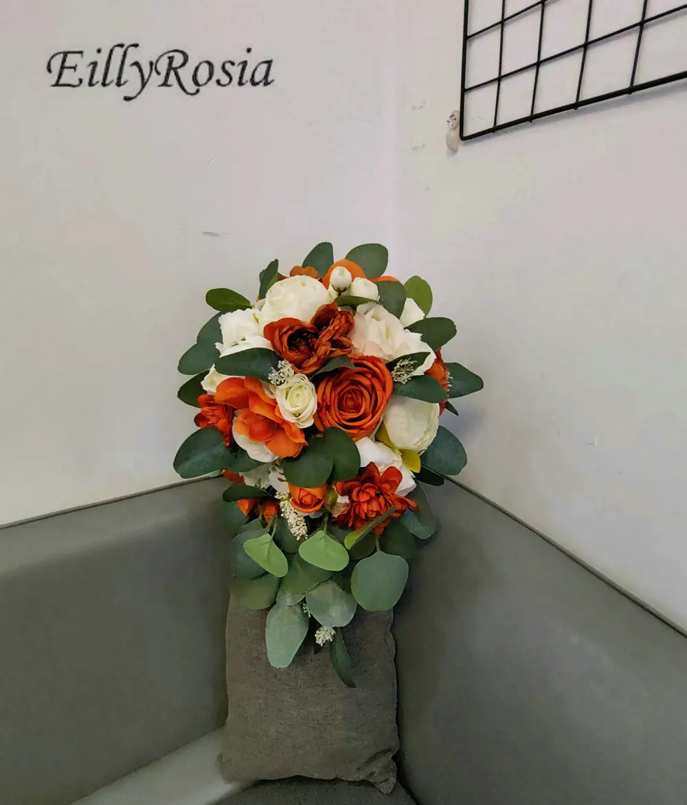 EillyRosia buket pengantin putih Peony karamel campuran warna titik air mata buatan khusus Boho pernikahan memegang bunga buatan baru