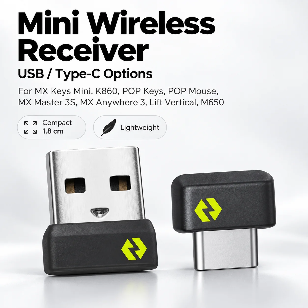 USB-A USB-C Bolt Receiver Adapter for Logitech MX Keys Mini K860 POP Keys Mouse MX Master 3S Anywhere 3 Lift M650 USB Dongle