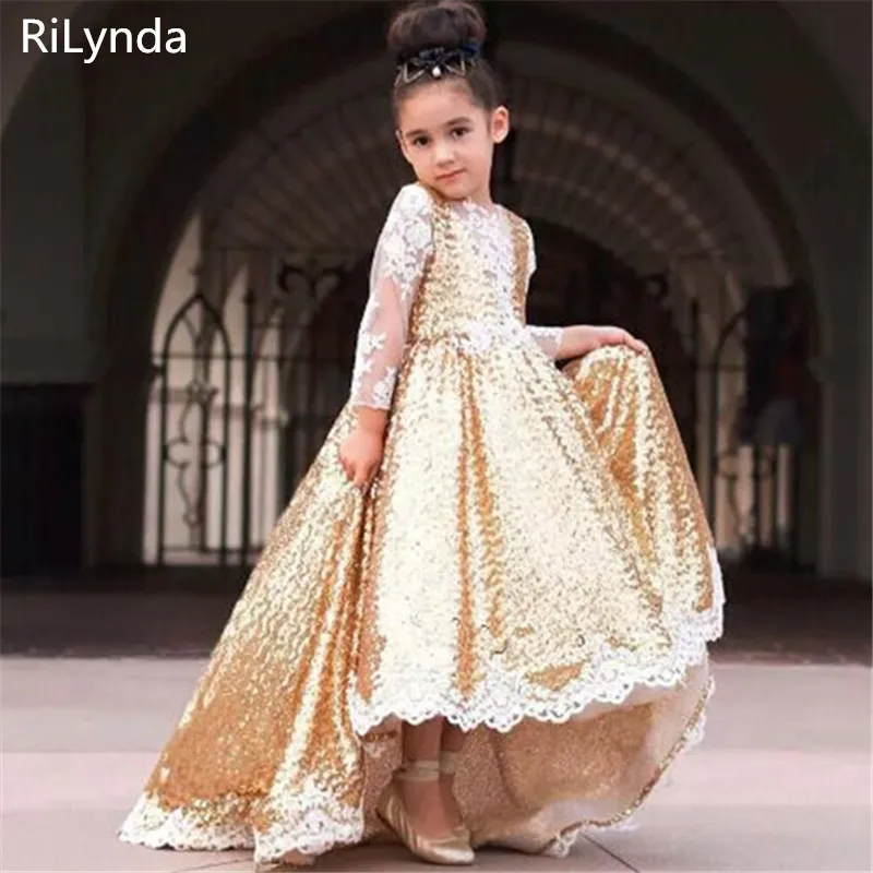 

Sequined Pageant Dresses For Girls Princess Off Shoulder Wedding Flower Girls Dresses Corset Back Kids Girls Party Gowns