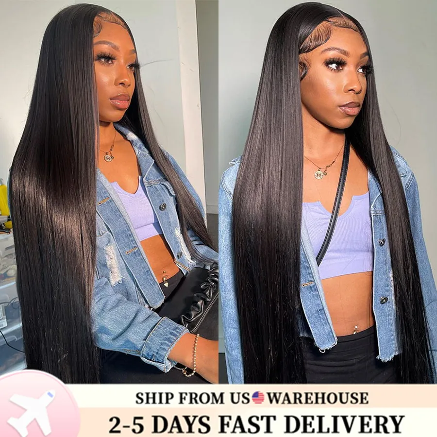 13x6 Lace Frontal Wig 100% Human Hair Straight Brazilian Transparent Lace Front Wigs Real Human Hair For Women 30 36Inch 180%