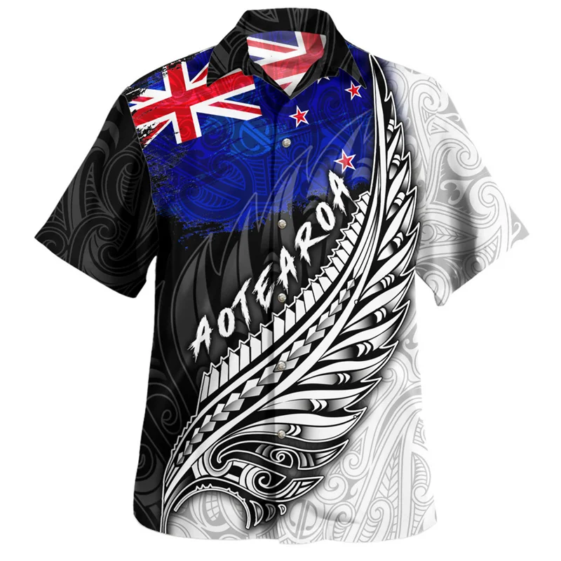 Summer Harajuku 3D New Zealand Maori Silver Fern Papua Flag Printing Shirts Anzac Day Graphic Short Shirts Men Fashion Clothing