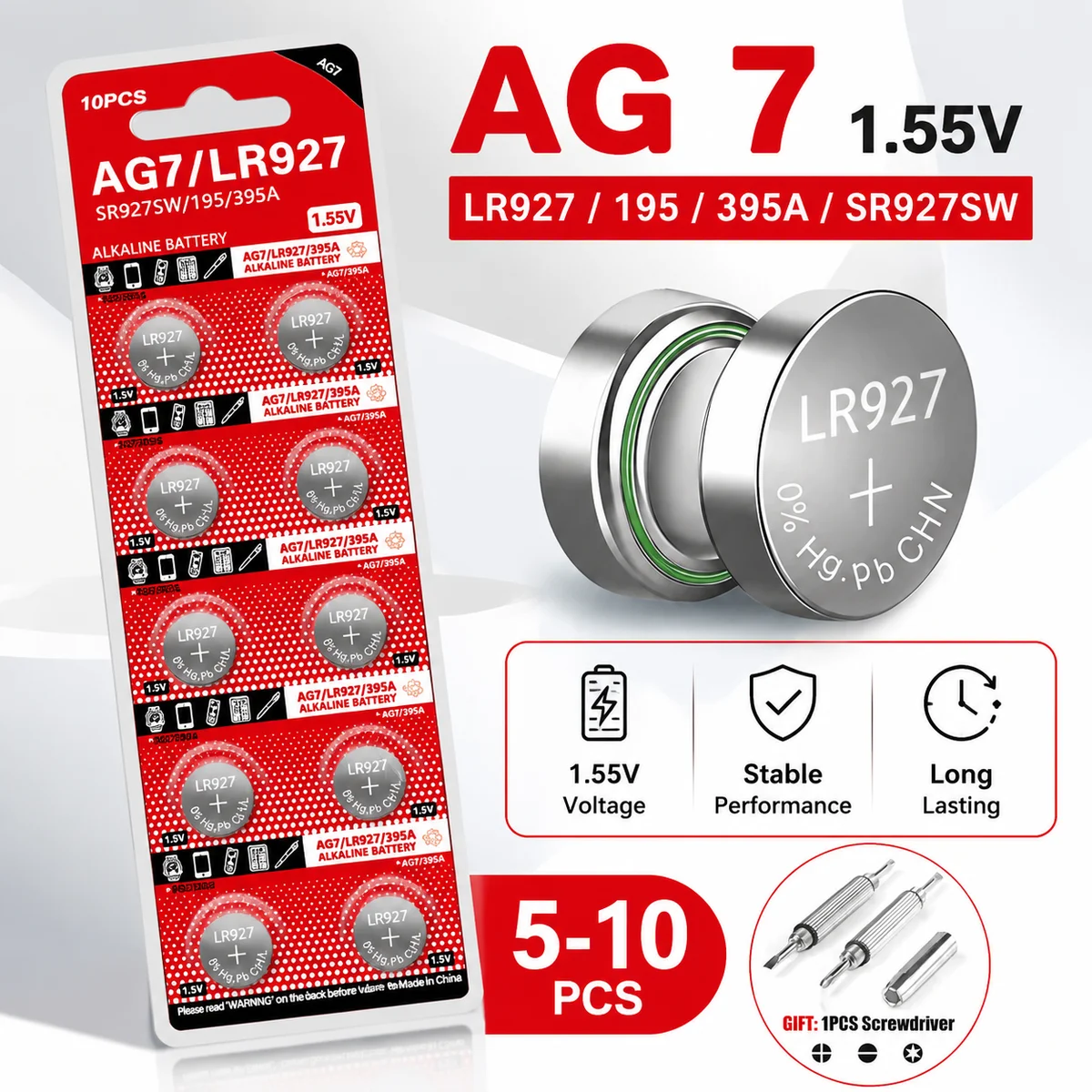Alkaline Button Coin Cell Battery Replacement AG7 LR927 SR927SW 395 395A L926F 1.55V 5-10PCS For Watch Calculator Remote Toys