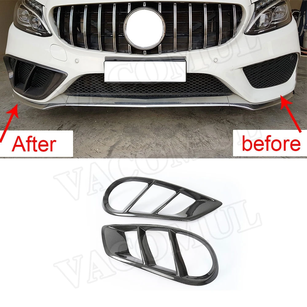 

VACOMUL Carbon Fiber Front Bumper Air Vent Cover Trim for Benz C Class W205 C43 AMG C200 Sport 2015-2018 Foglamp Mesh Grill FRP