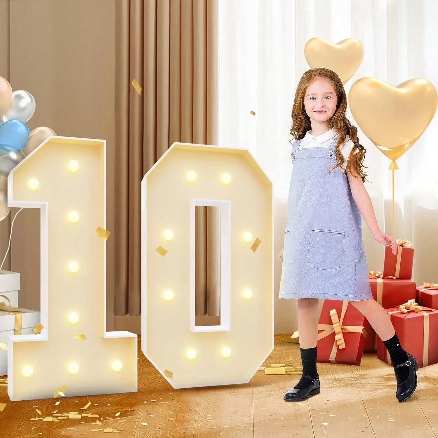 Ramka na balony LED z podświetlanymi cyframi 73 cm, trójwymiarowe, podświetlane cyfry do dekoracji na 18, 30, 40, 50 urodziny, rocznicę.