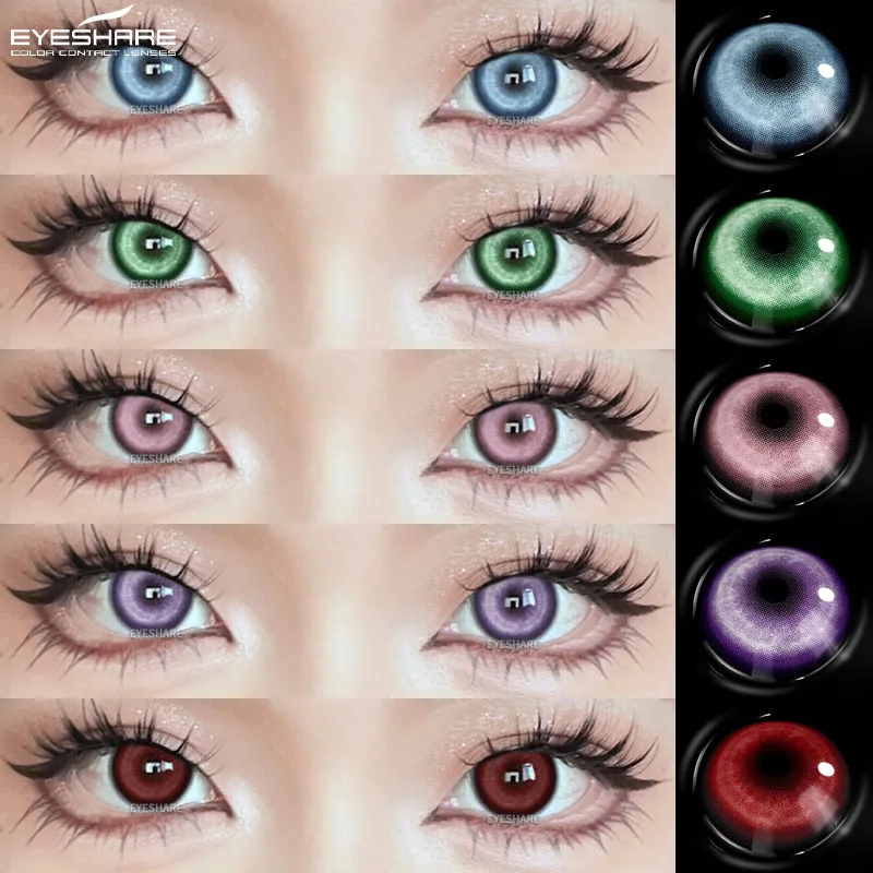 EYESHARE 2 Stück Anime Cosplay Blaue Farbkontaktlinsen für Tägliche Kosmetik Augenschönheit Rosa Linsen Lila Augenkontakte Rote Augenlinsen