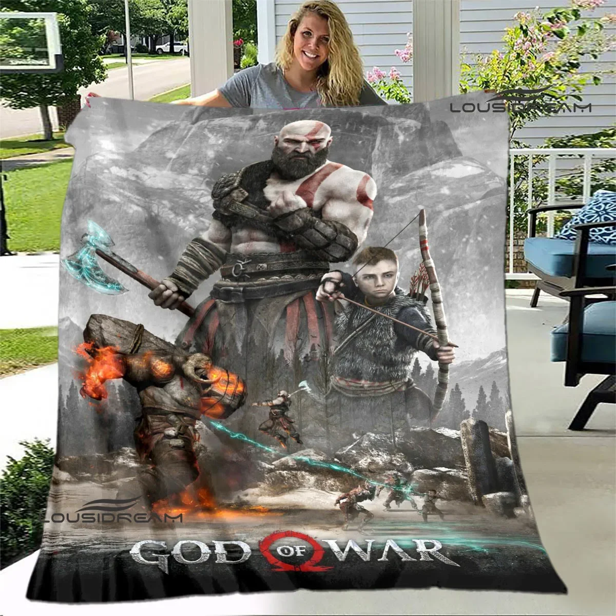 Game god of war Printed blanket Kids Warm blanket Flannel Soft Cozy Blanket Sofa Bed Blanket Travel Blanket Birthday Gift