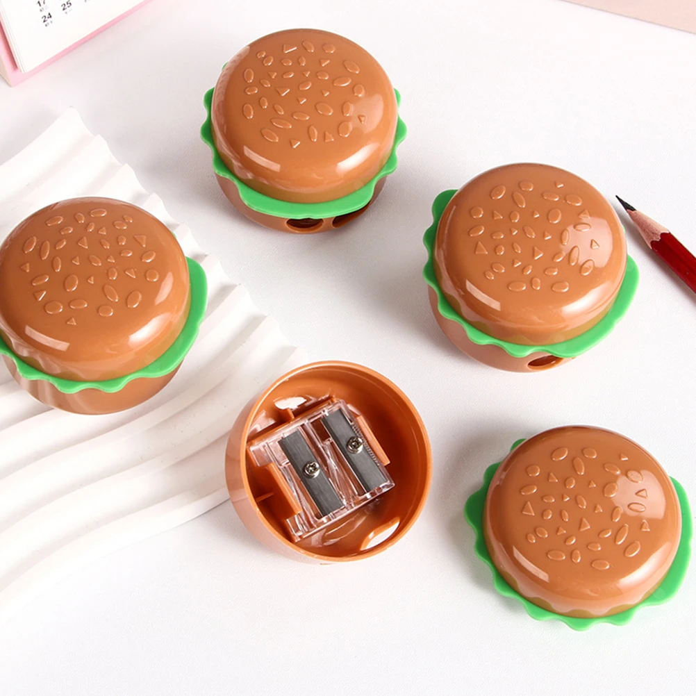 5pcs Hamburger Sharpener Mini Brown Pencil Sharpener In Bulk Manual School Supplies Creative Design for Classroom Student Use