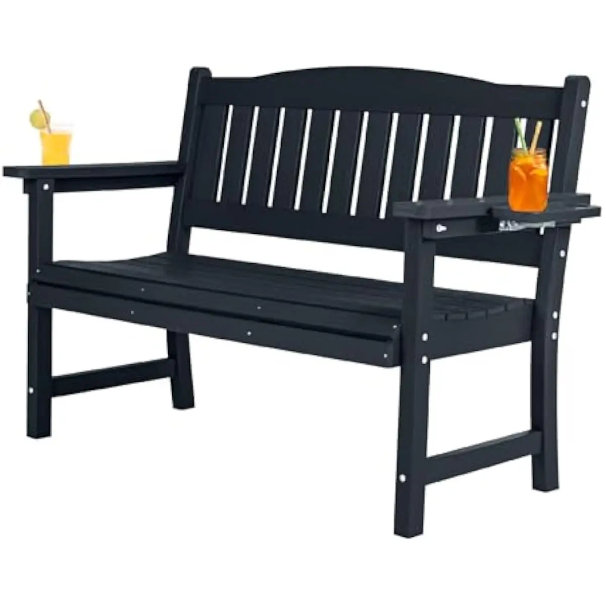 2-Person All-Weather HIPS Bench with Ergonomic Curved Seat, 800 lb Load Capacity, UV-Resistant Black Finish, Marine-Grade Polyme