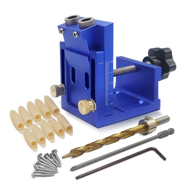 Pocket Hole Drill Guide Dowel Jig, Aluminium Oblique Hole Locator Drilling Kit Woodworker DIY Tools With 9Mm Drill Bit