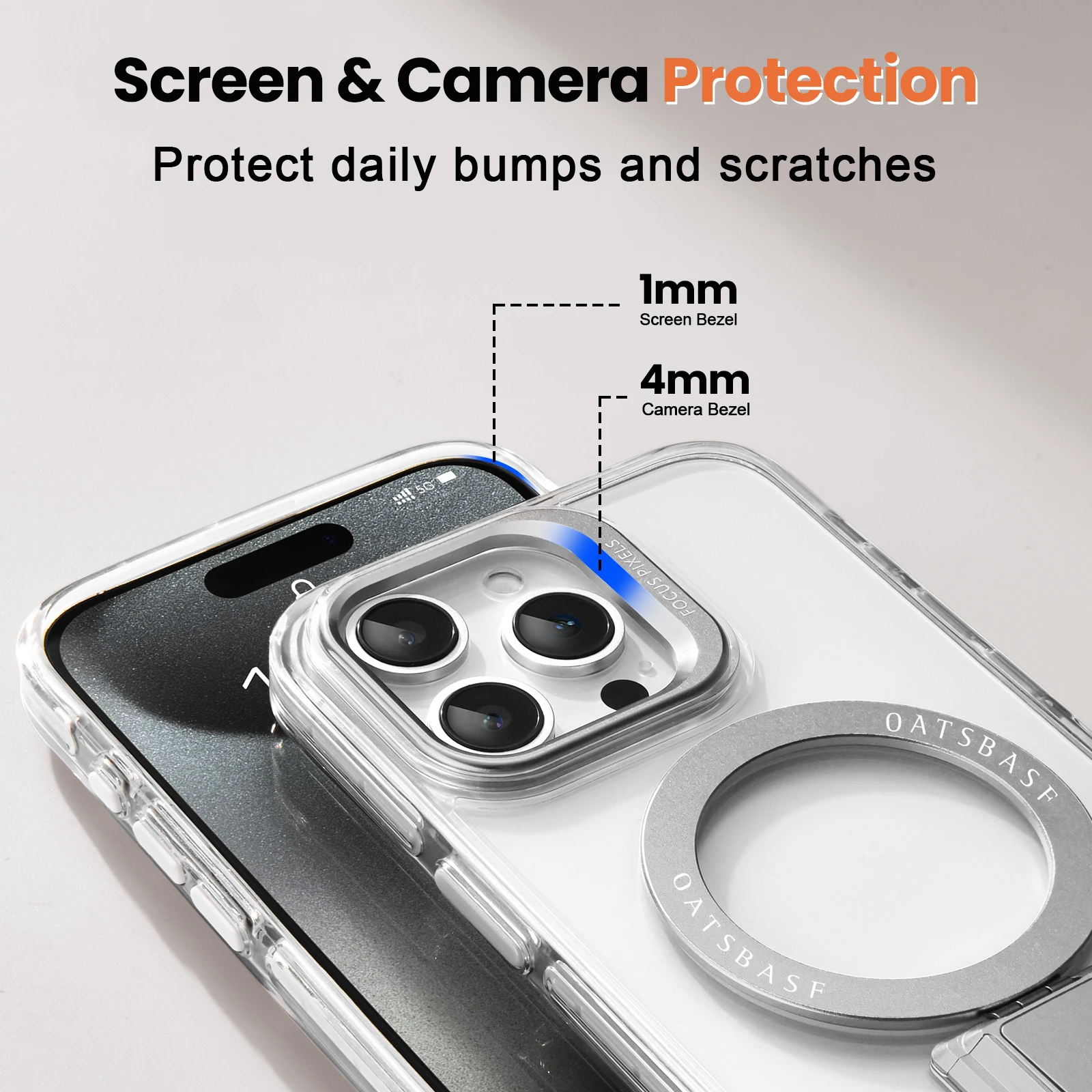 Eary Clear Phone Case for iPhone 16 15 Pro Max Compatible MagSafe Adjustable Detachable Stand with Silicone Grip 15 Plus Cover